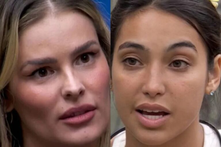 Montagem com duas fotos, a primeira de Yasmin Brunet e a segunda de Vanessa Lopes