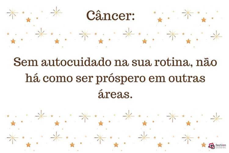 Fundo branco com estrelas marrons e uma mensagem do Horóscopo de fevereiro de 2024 para o signo de Câncer 