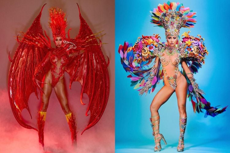 Montagem de fotos de algumas fantasias de Carnaval da apresentadora Sabrina Sato