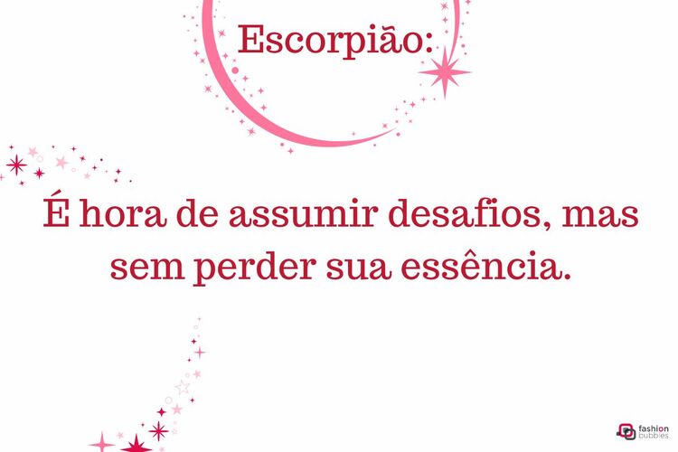 Fundo branco com estrelas rosas e uma mensagem do Horóscopo de fevereiro de 2024 para o signo de Escorpião 