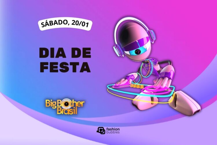 fundo roxo com ilustração de robô ao lado de que horas começa o BBB 24 hoje, 20/01