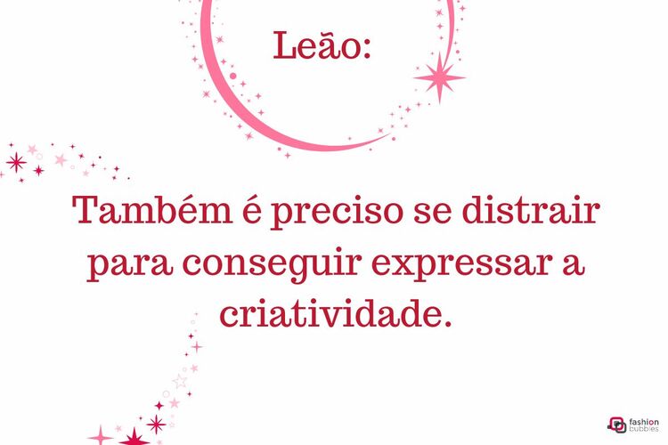 Fundo branco com estrelas rosas e uma mensagem para o signo de Leão