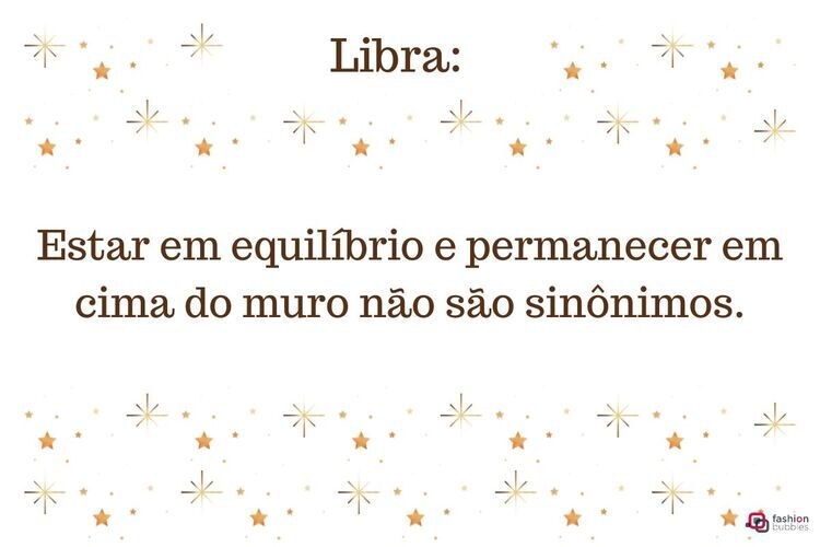 Fundo branco com estrelas marrons e uma mensagem para o signo de Libra