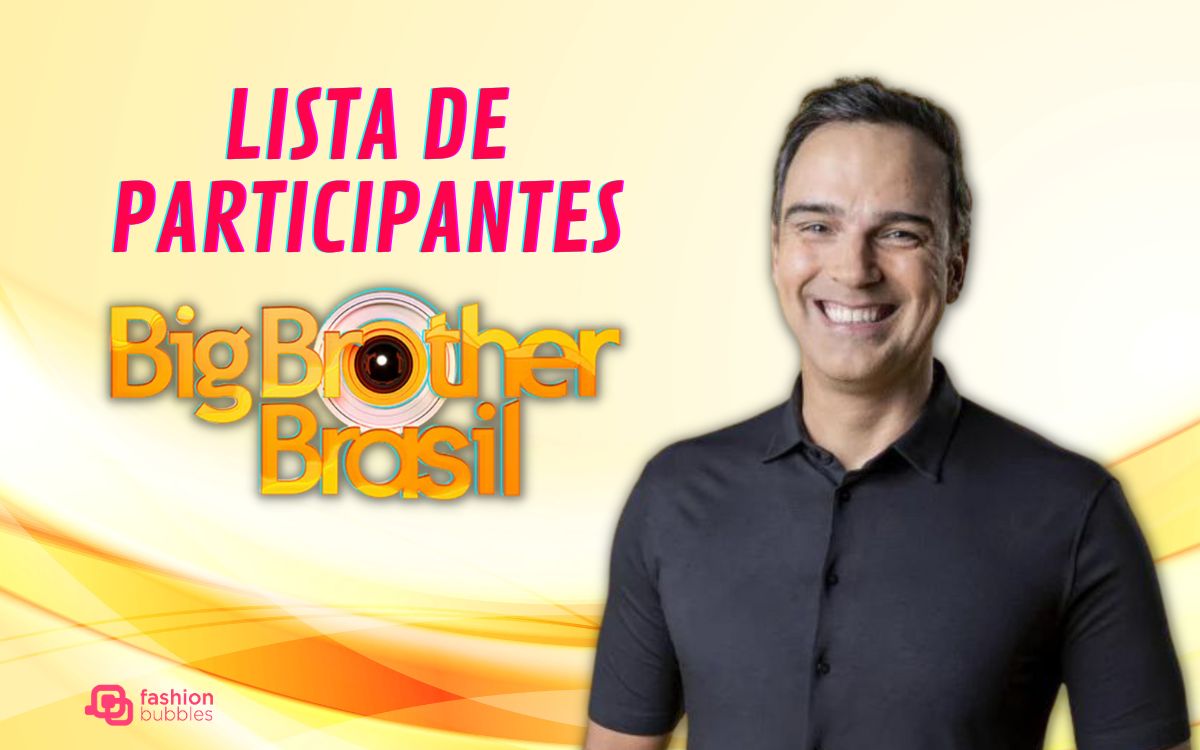 foto de Tadeu Schmidt com logo do Big Brother Brasil e lista de participantes do BBB 24