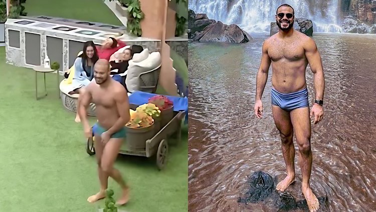Marcus Vinicius de sunga no BBB 24 e no Instagram.