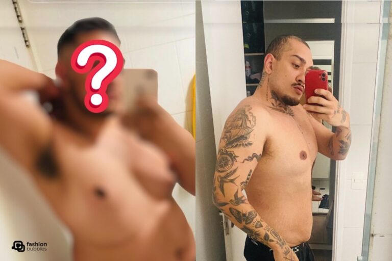 Foto do antes e depois de MC Bin Laden do BBB 24 em selfie no espelho