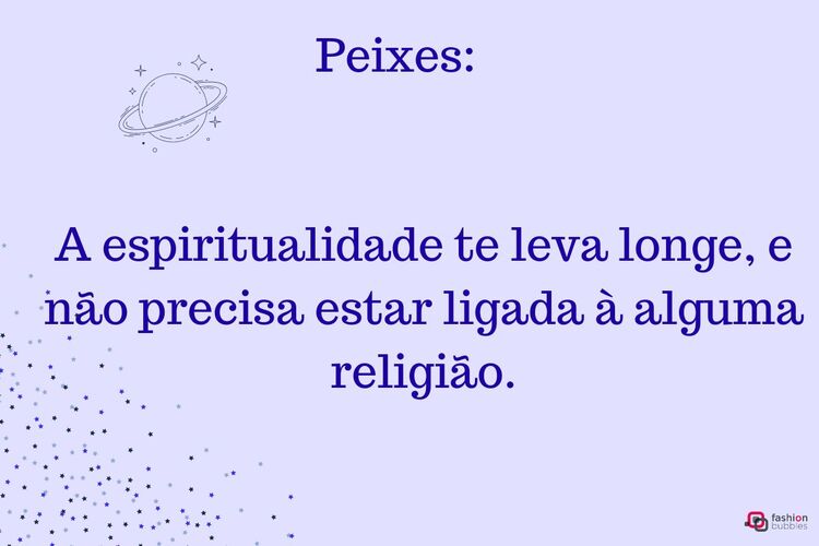 Fundo azul claro com ilustrações de estrelas e planetas azuis e uma mensagem para o signo de Peixes