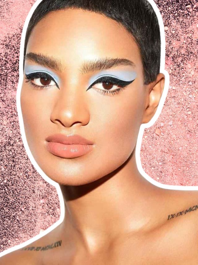 fundo rosa com foto de mulher usando sombra em tons pastel, uma das tendências de maquiagem para o verão 2024