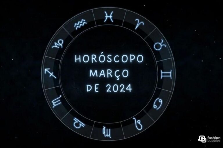 Ilustração com o texto Horóscopo de Março de 2024