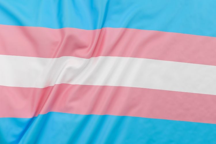 Bandeira transexual, com faixas azul, rosa e branco