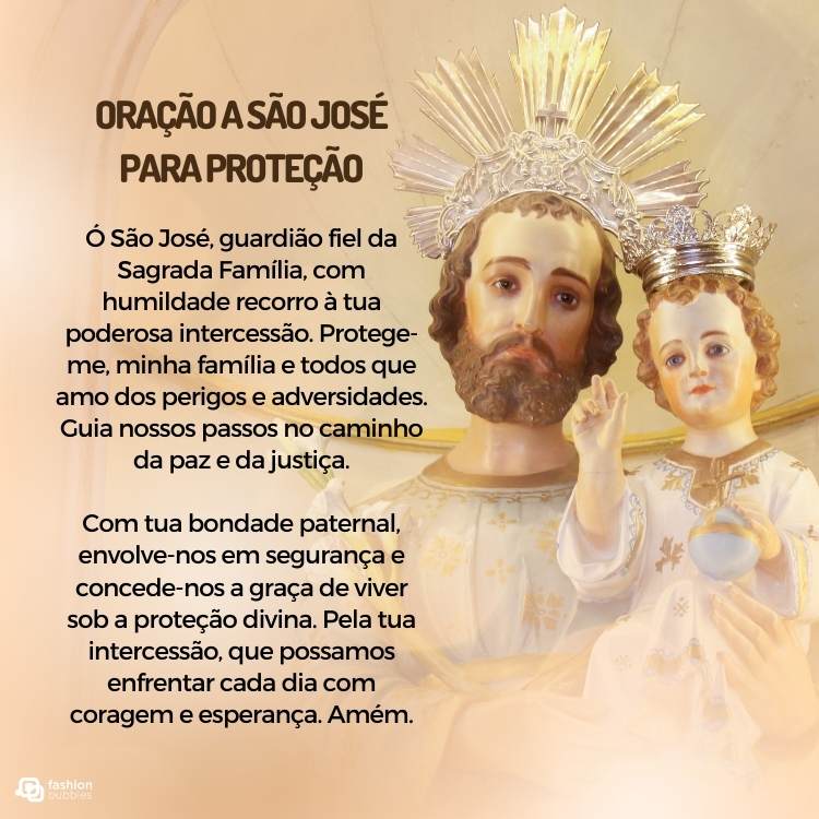 Coração dedicado a São José para proteção, escrito em fundo com foto do santo com o menino Jesus no colo.

