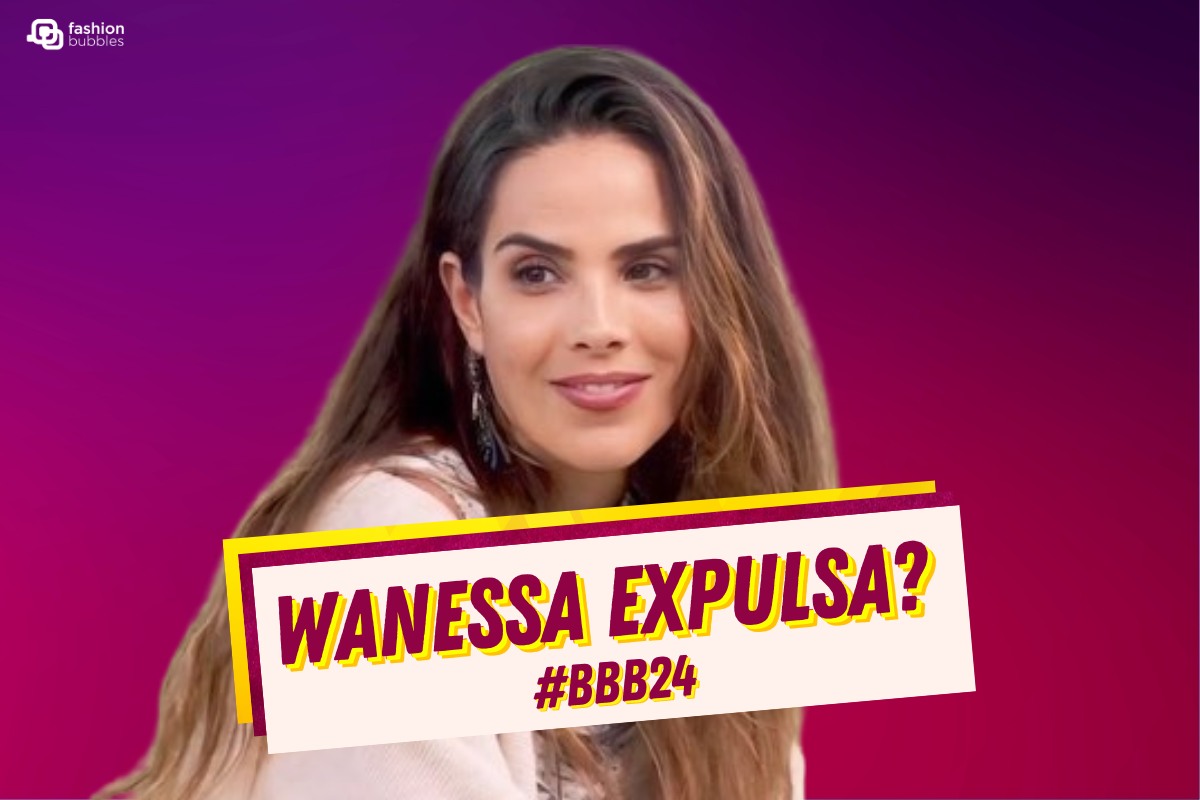 Foto de Vanessa no BBB 24 em fundo roxo e pink, com escrito na frente "Wanessa expulsa? #bbb24"