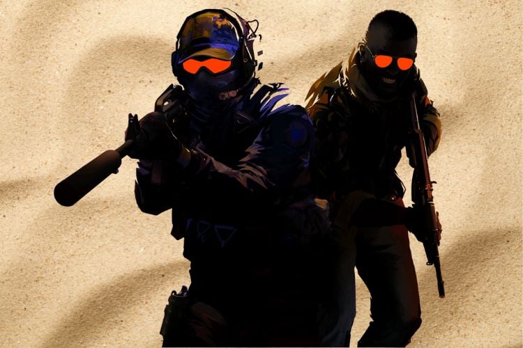 fundo de areia com imagem de personagens do jogo Counter Strike 2