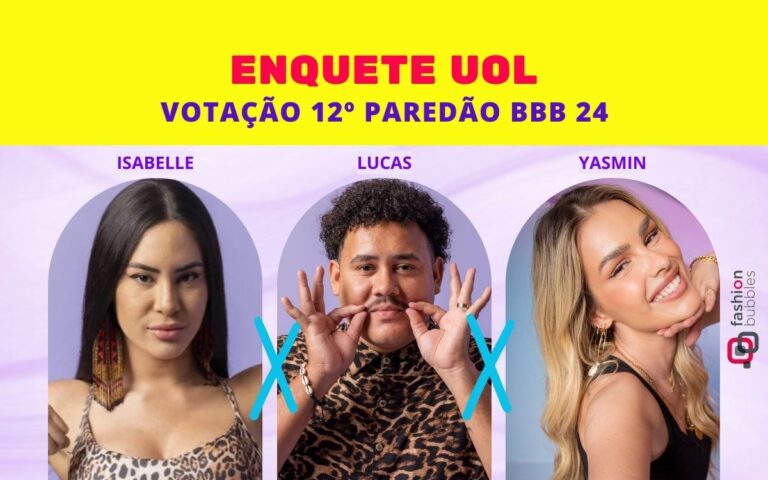 Enquete UOL BBB 24. Isabelle, Lucas e Yasmin
