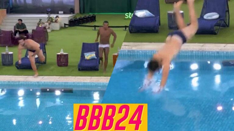Davi e Matteus pulam na piscina após vencerem o Paredão.