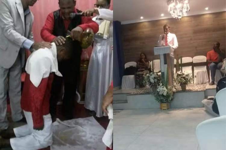Davi Brito sendo batizado na igreja