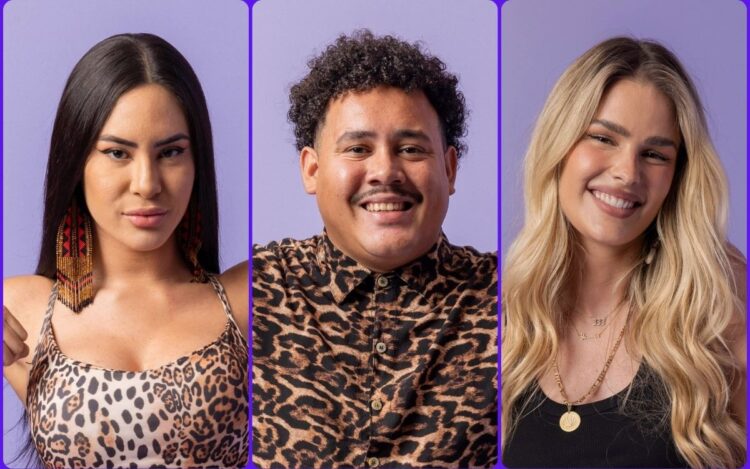 montagem com fotos de Isabelle, Lucas e Yasmin, participantes da Enquete BBB 24 12º Paredão