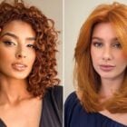 montagem com duas fotos de mulheres usando os tons de cabelo ruivo que estão na moda em 2024