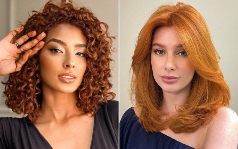 montagem com duas fotos de mulheres usando os tons de cabelo ruivo que estão na moda em 2024