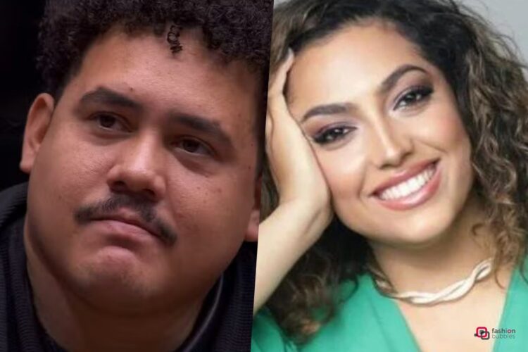 Lucas Henrique, o Buda do BBB 24, ao lado de uma foto de Camila Moura, sua ex-esposa