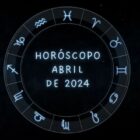 Ilustração com o texto Horóscopo de Abril de 2024