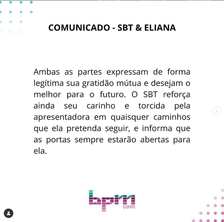 Comunicado oficial assessoria de imprensa ELiana
