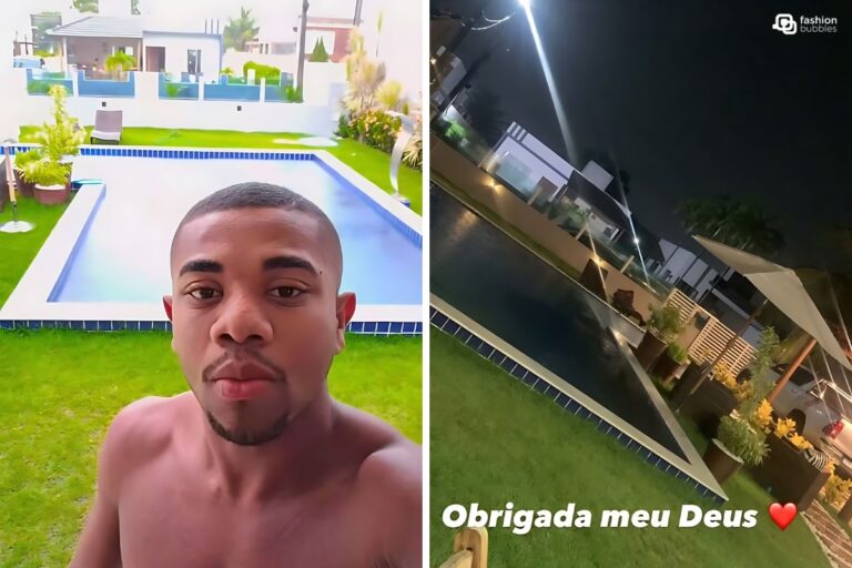 Montagem com duas fotos do storie de Davi do Instagram, mostrando a mansão que alugou