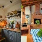 Duas fotos de cozinhas decoradas estilo rural