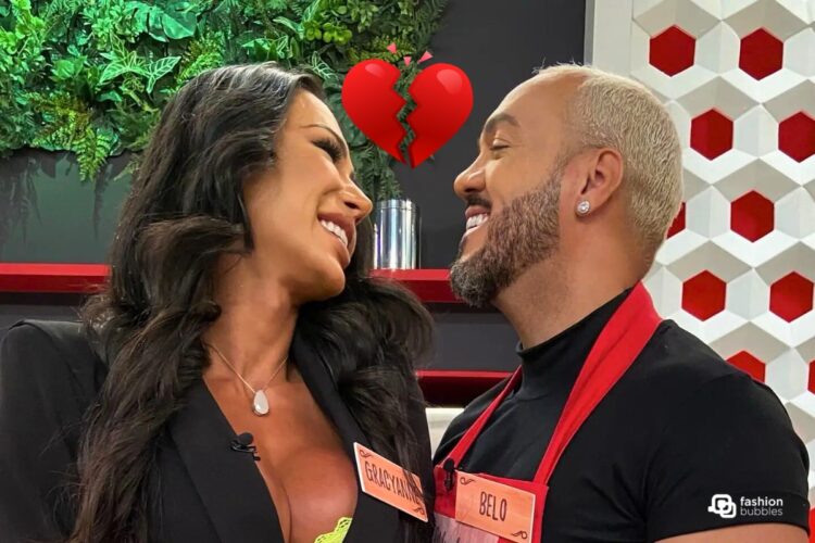 Gracyanne Barbosa e Belo se olhando, com coração partido no meio