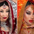 Duas mulheres com maquiagem indiava para a trend Asoka Makeup do TikTok