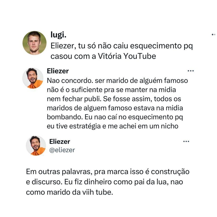Eliezer faz comentário sobre ganhar dinheiro às custas da filha
