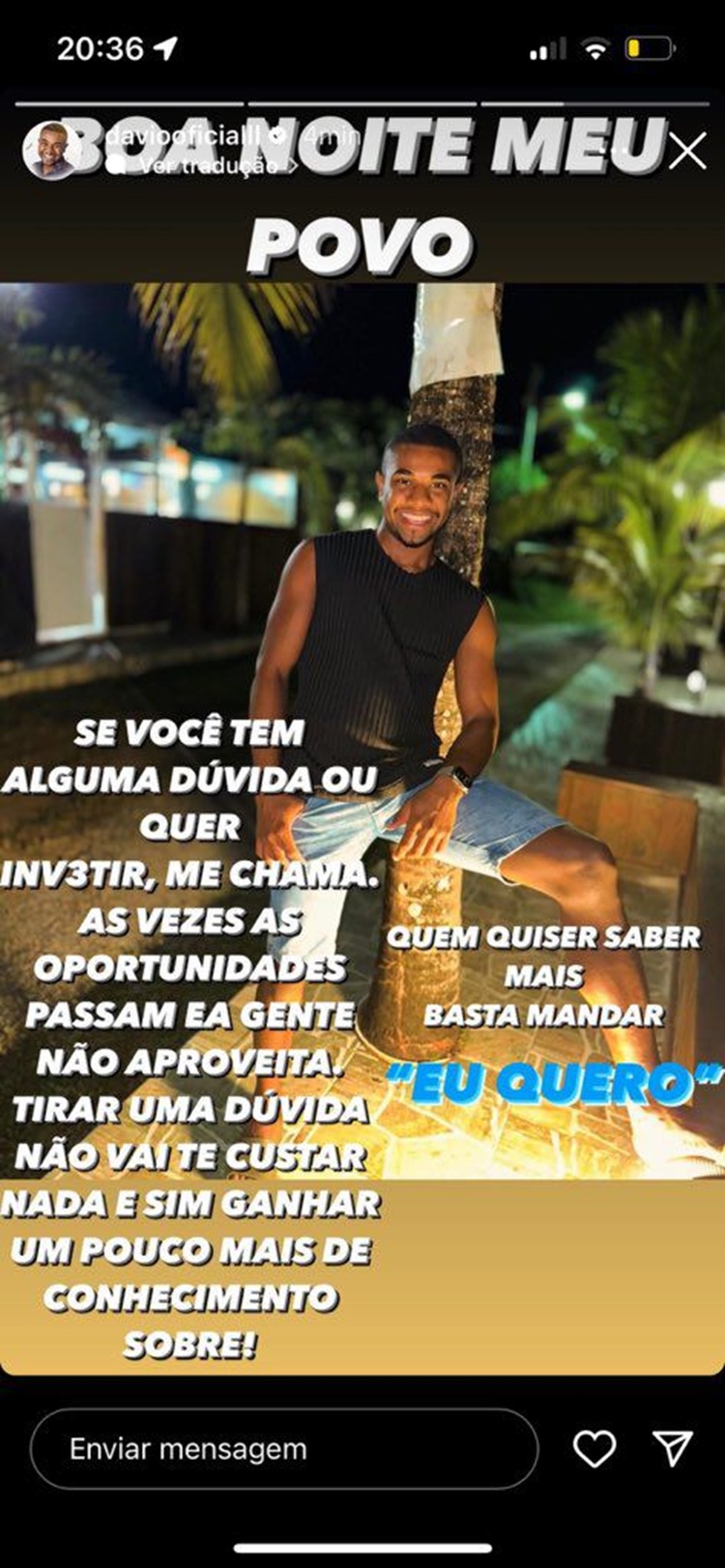 Storie postado no perfil de Davi Brito