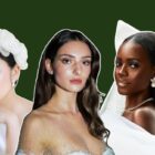 fundo verde com foto de 3 noivas com tendências de maquiagem e cabelo para casamentos