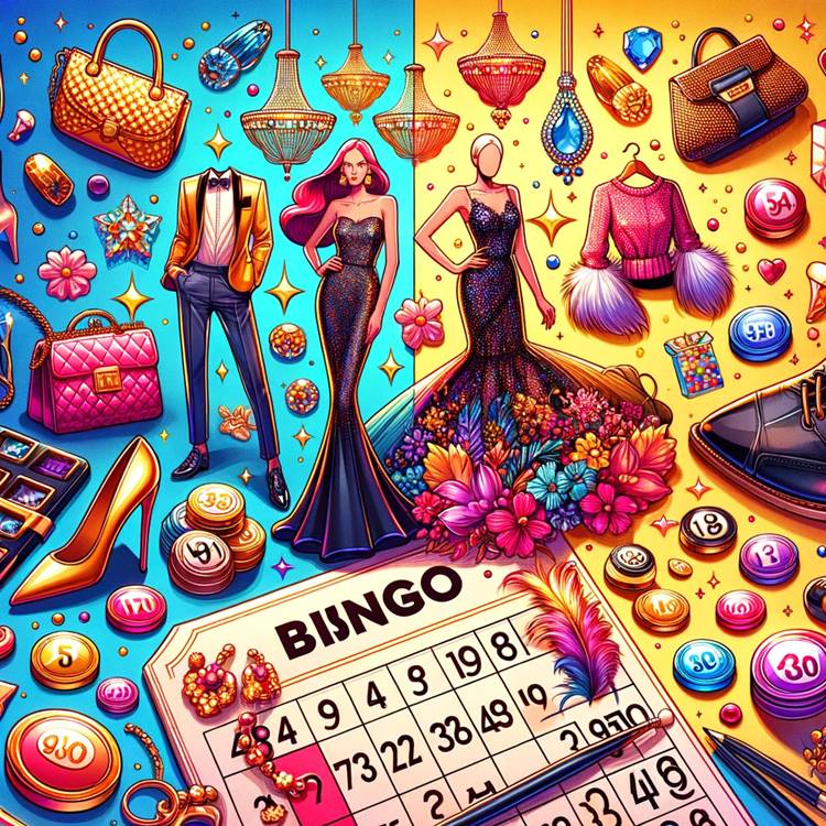 Imagem gerada por inteligência artificia. Moda, estilo, acessórios, calçados em meio a uma cartela de bingo