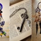Montagem com 3 fotos de amuleto de cada signo: olho grego, chave de metal e apanhador de sonhos