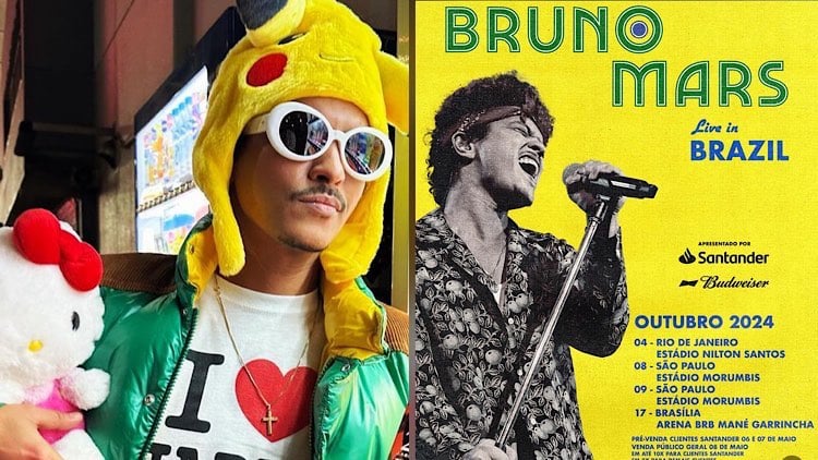 Bruno Mars fará shows no Brasil em outubro.