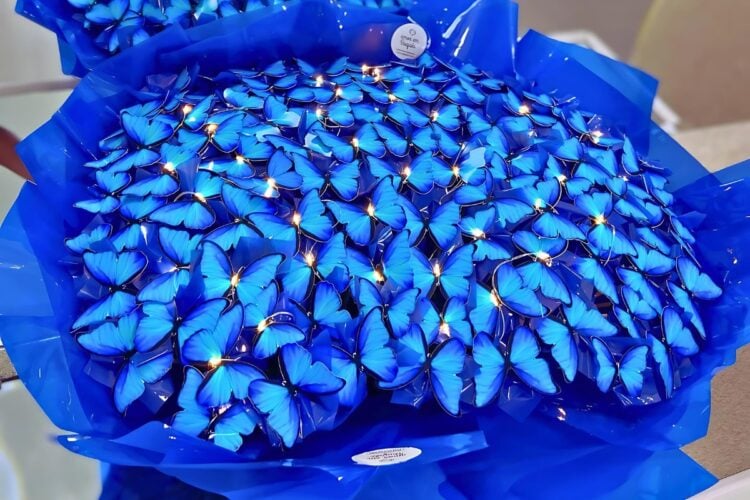 Buquê de borboletas: lista de materiais, passo a passo com LED + cor azul para imprimir