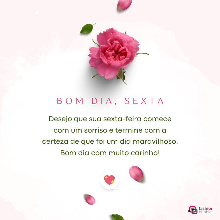 Frase de bom dia sexta-feira escrita em foto rosa com flor