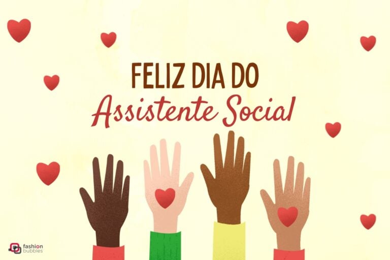 Desenho digital de mãos com corações em fundo amarelo com corações espalhados e escrito "Feliz Dia do Assistente Social".