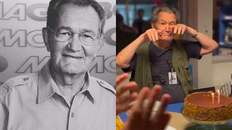 Léo Batista comemorou 92 anos trabalhando na redação da TV Globo, no RJ em julho do ano passado.