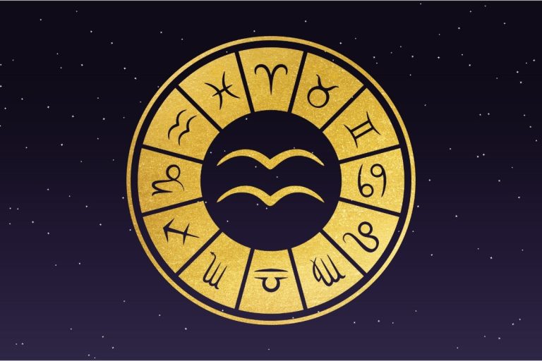 Fundo de céu estrelado com símbolo do signo de Aquário, horóscopo do dia de hoje