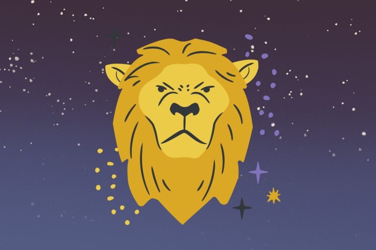 Foto de céu azul-escuro estrelado com símbolo do signo de Leão, simbolizando horóscopo diário