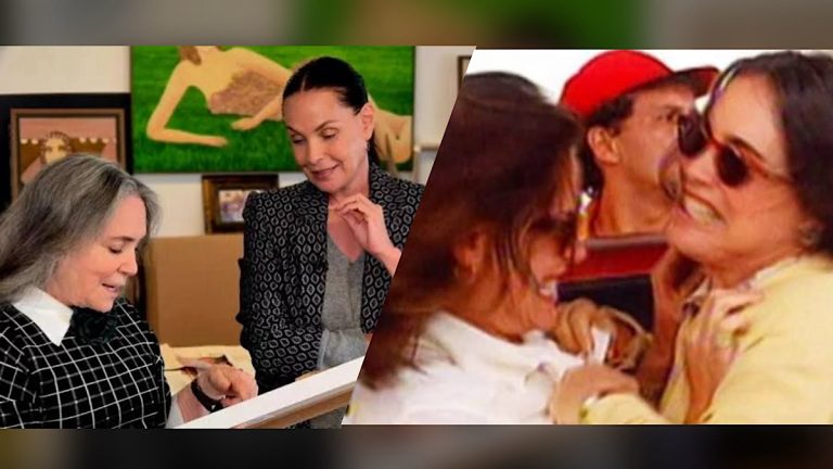 Carolina Ferraz e Regina Duarte se encontram após atrito em 2020. Fonte: Record