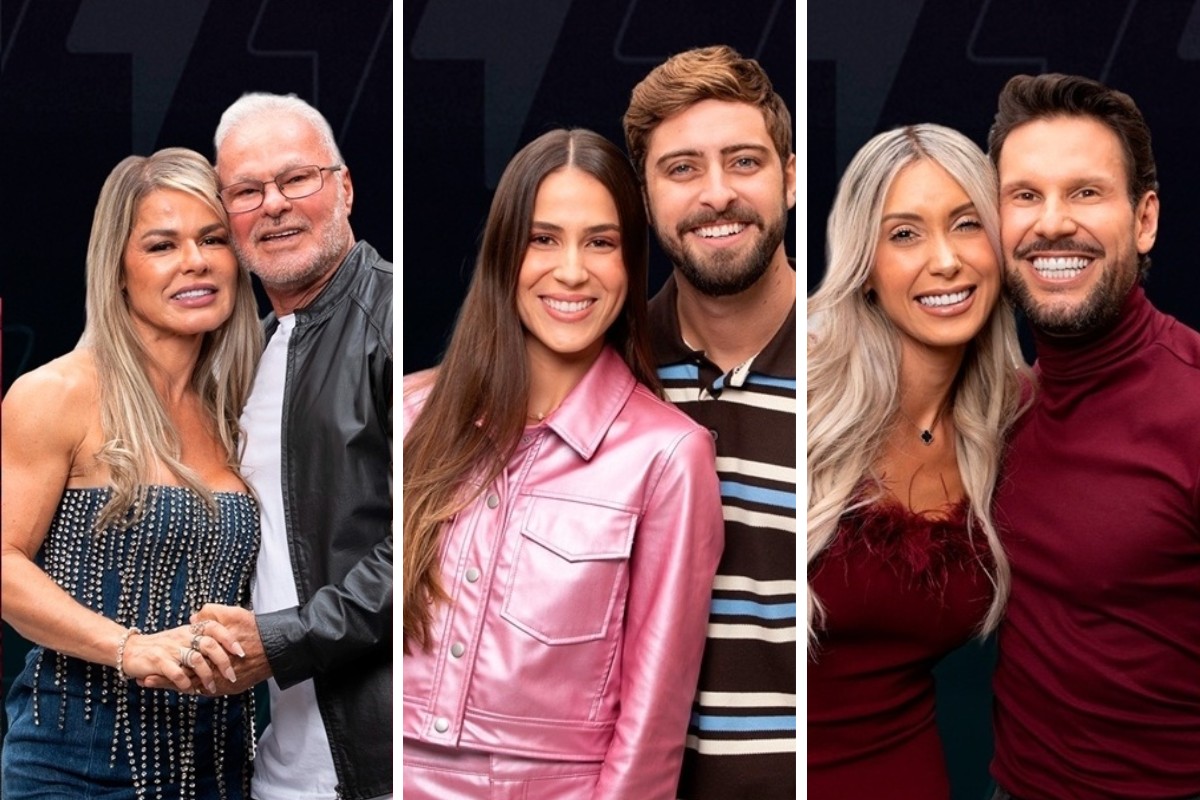 Montagem com foto dos casais que estão na 8ª DR do Power Couple