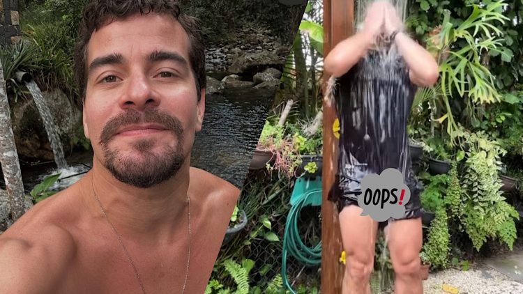 Thiago Martins agita as redes sociais ao deixar partes íntimas marcadas durante banho em ducha.