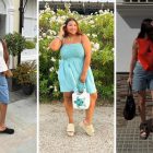 Montagem com 3 fotos de mulheres usam clog, plataforma e sandália de dedo, respectivamente