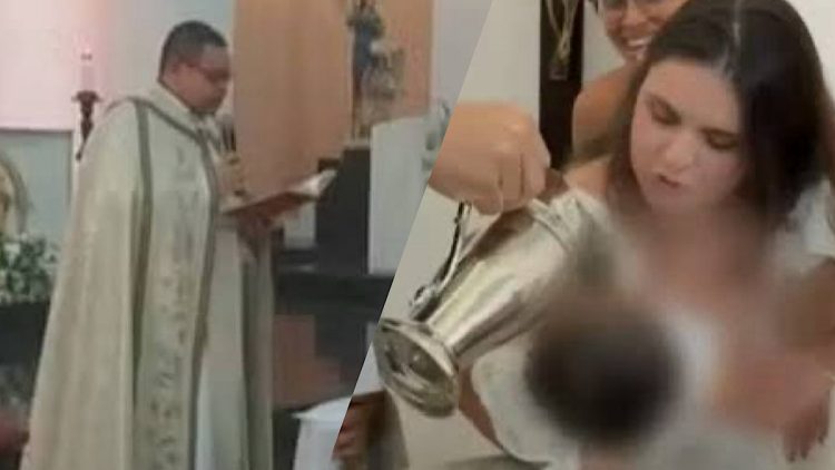 Padre se recusa a dizer nome, Yaminah durante cerimônia de batismo.