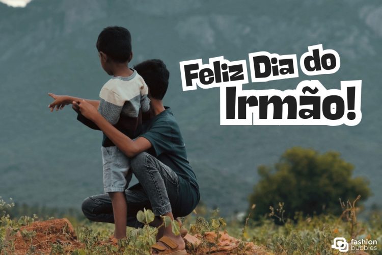 Foto de duas crianças com mensagem de feliz Dia do Irmão