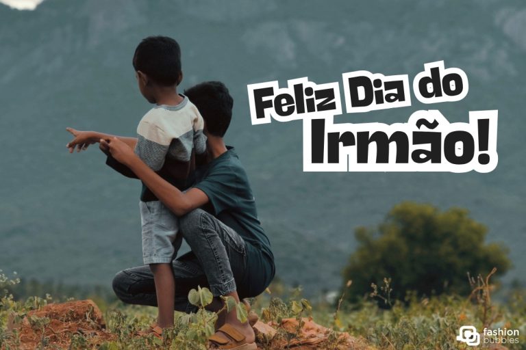 Foto de duas crianças com mensagem de feliz Dia do Irmão
