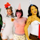 Foto de irmãs com fantasia de Bob Esponja, Patrick Estrela, Sandy Bochechas e Plâncton para o Halloween